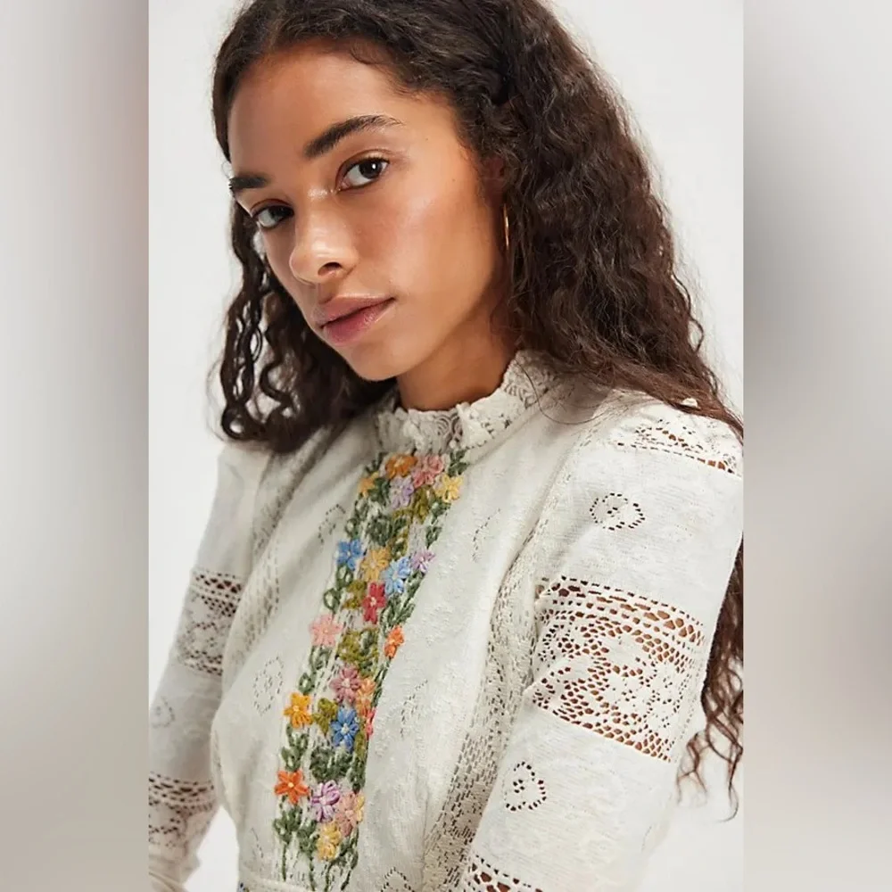 Free People Garden Grace Top Floral Embroidered
